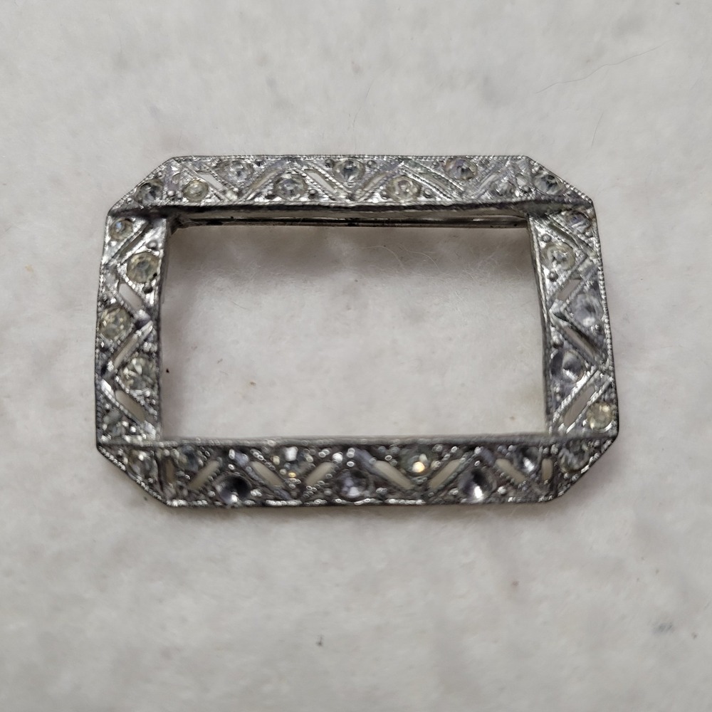 Vintage Antique CORO Signed Silver Tone Art Deco Rectangle Rhinestone 1.5" AS IS
